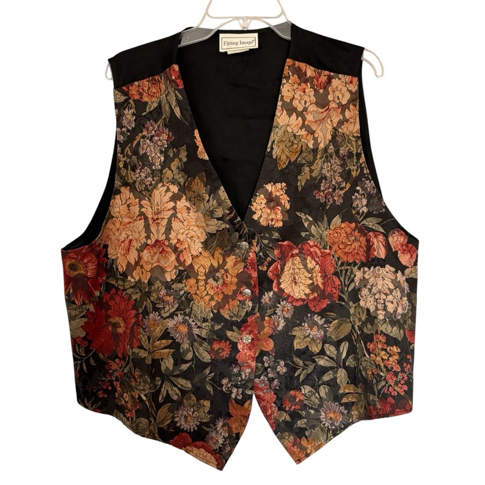 Vintage Woman’s Floral Tapestry Vest Retro 80’s Fitting Image Plus Size 22/24